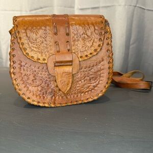 Handcrafted Brown Leather Crossbody Bag vintage